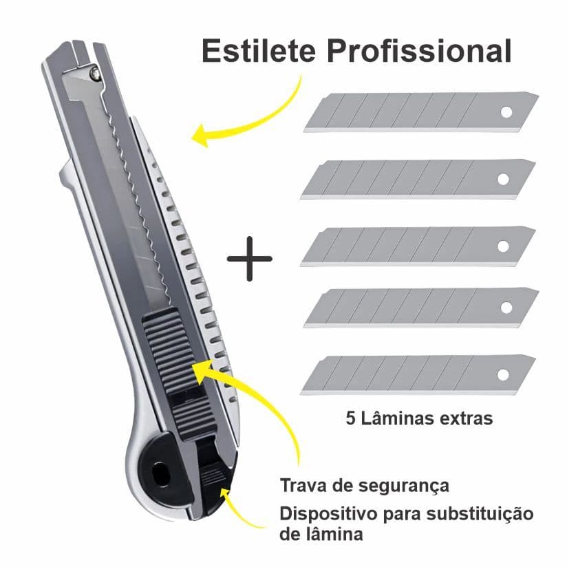 Estilete Profissional 18mm + 5 Lâminas Extras Empresa Ecommerce