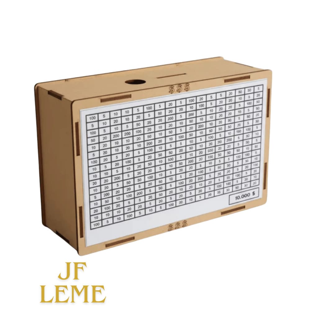 Cofre MDF Desafio 10mil Caixa Dinheiro Cofrinho De Madeira Método Japonês Escolha / Meta