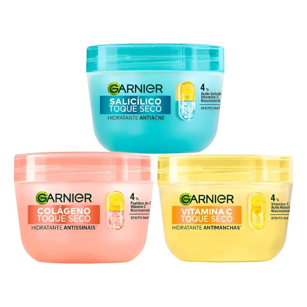 KIT C/ 3 HIDRATANTE GARNIER 85G - 1 COLÁGENO + 1 SALICÍLO + 1 VITAMINA C