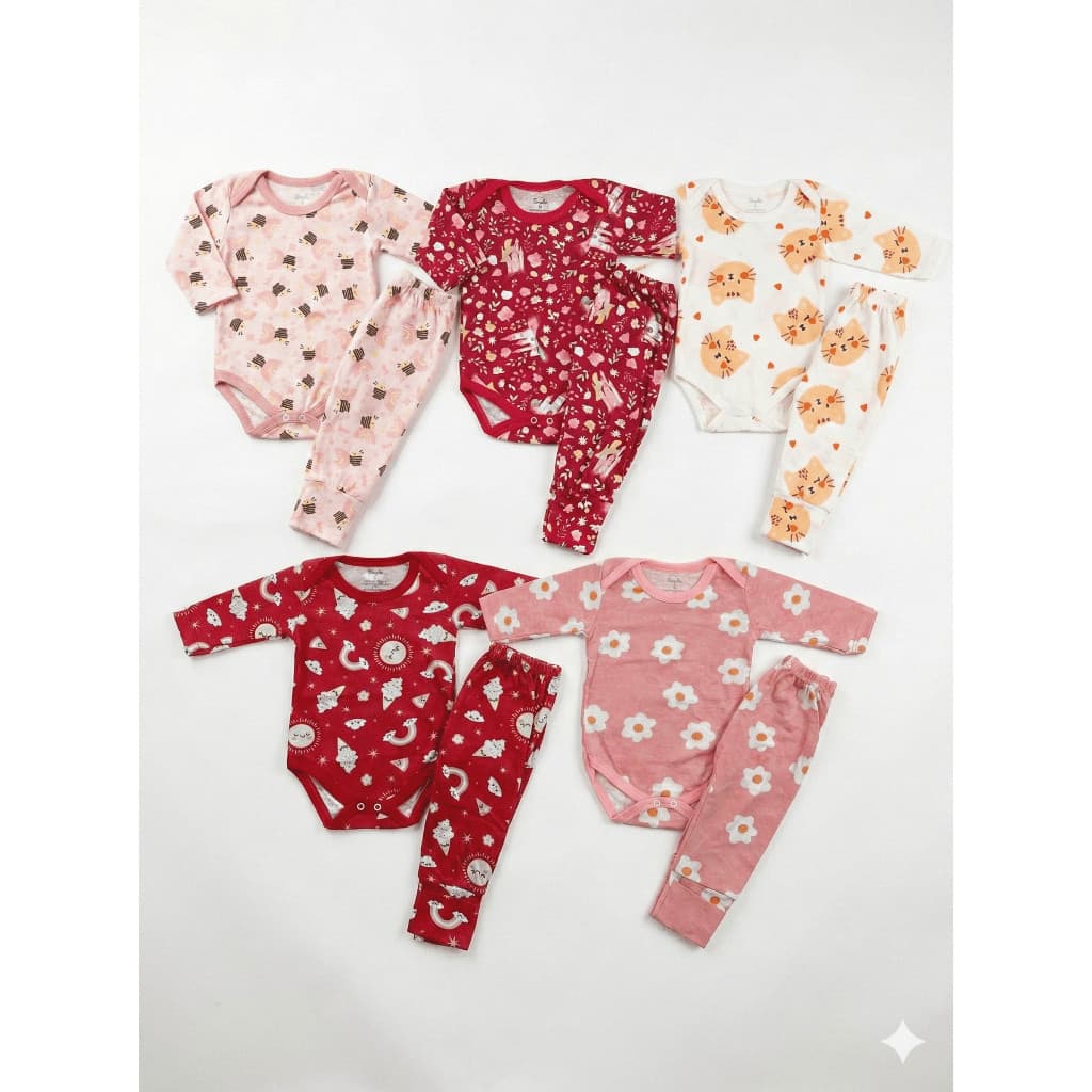 Kit 2 peças body manga longa Mijão vira pé Tecido malha estampado 100% algodão