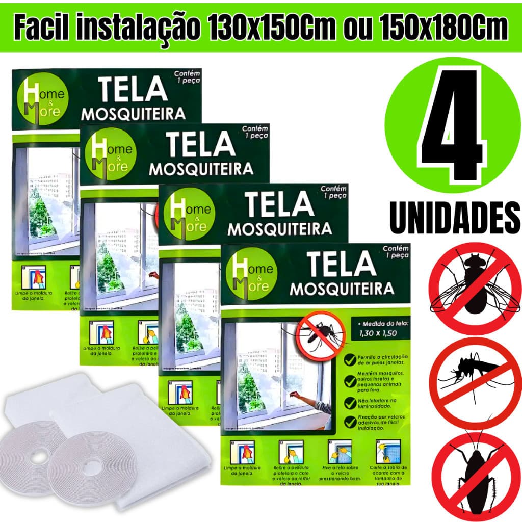 1/2/3/4 Telas Mosquiteiro Para Janela eficaz Contra Insetos 150x180 / 130x150 Com Velcro Adesivo Mosquitos