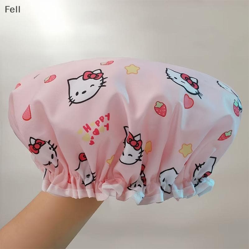 [Fel] 1 Peça Sanrio Hello Kitty Cinnamon Dog Touca De Banho À Prova D'água Dupla Camada Elástica Capa De Cabelo Reutiliz