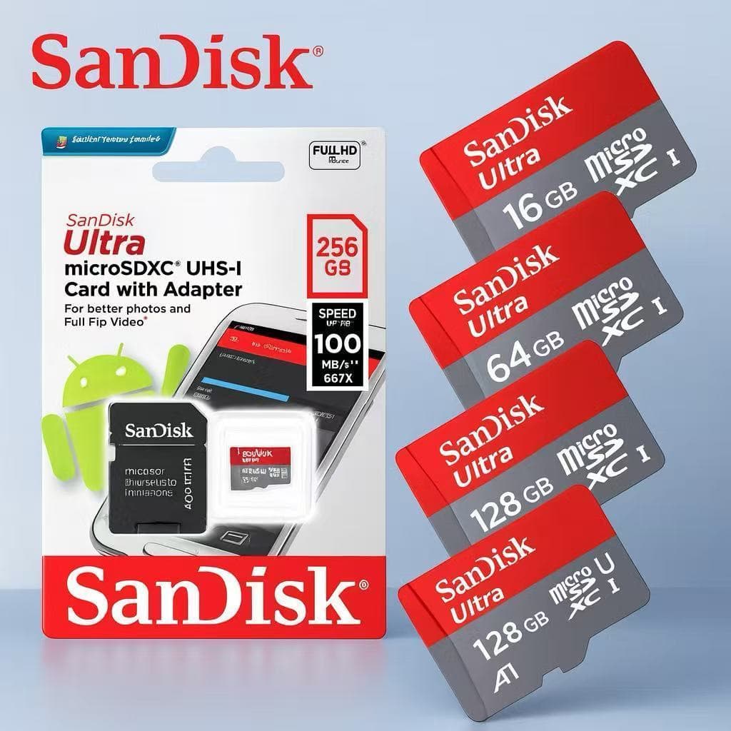 Cartão De Memória Micro Sd Sandisk 128/256gb/512gb Classe 10 Ultra A1- Câmeras de Segurança