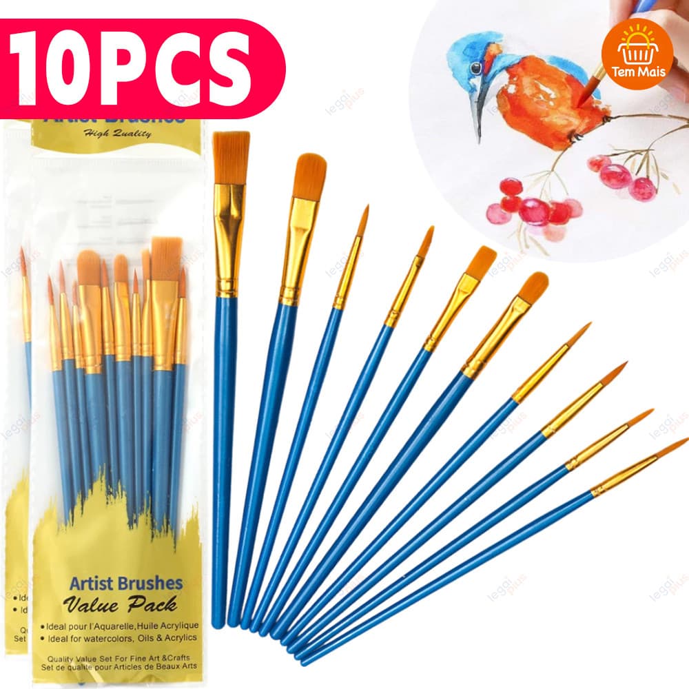 Kit Pincéis para Pintura - Cabelo de Nylon Macio para Óleo e Acrílica