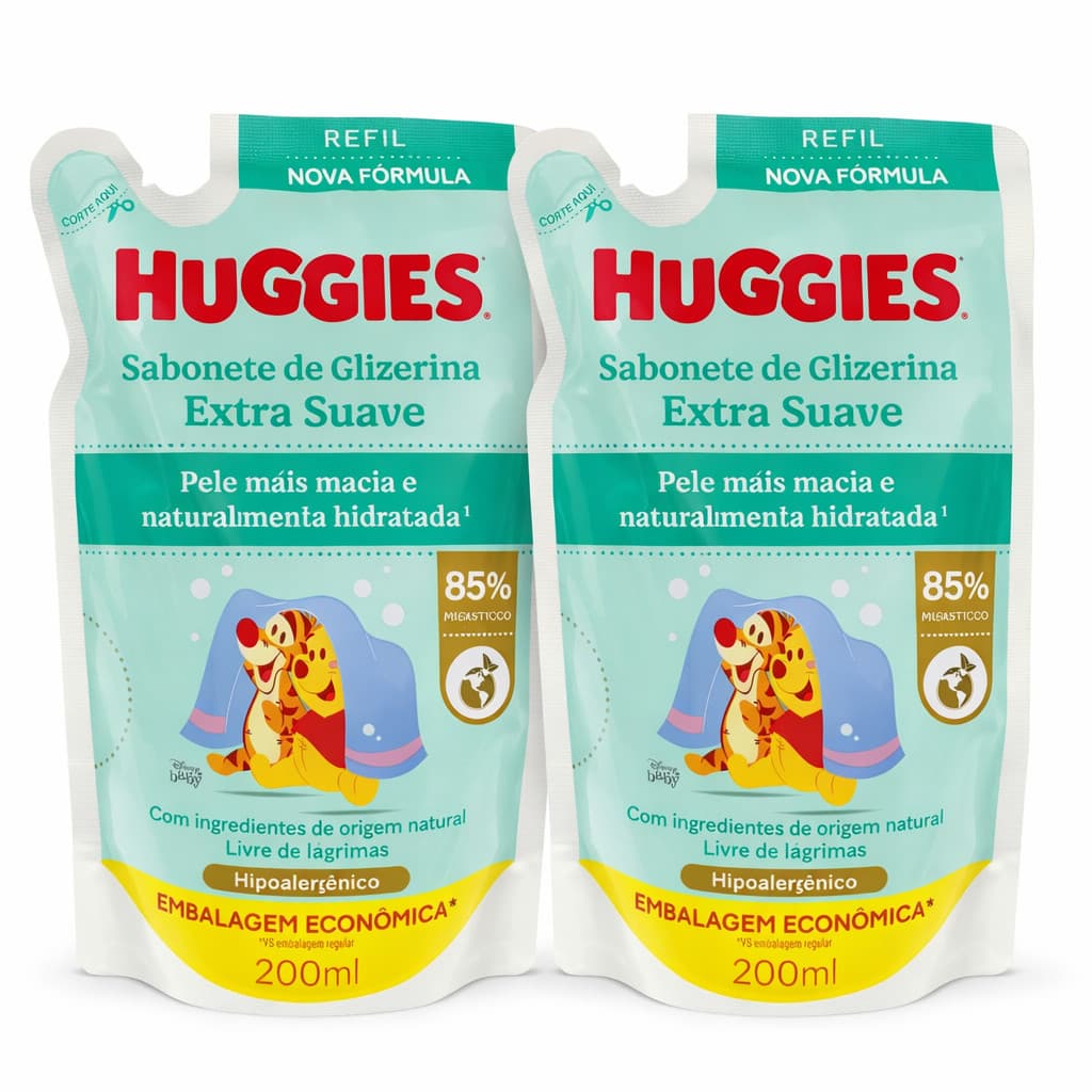 Kit c/2 Sabonete Líquido Infantil Huggies Extra Suave Refil 200ml