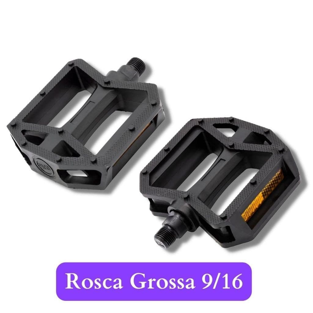 Pedal Plataforma Nylon preto com esfera Rosca Grossa 9/16
