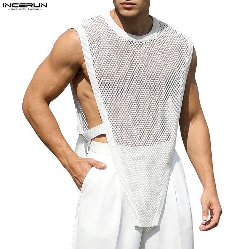 INCERUN Colete Masculino Vintage Avant-Garde Com Gola Redonda Desconstrução A Céu Aberto Sem Mangas