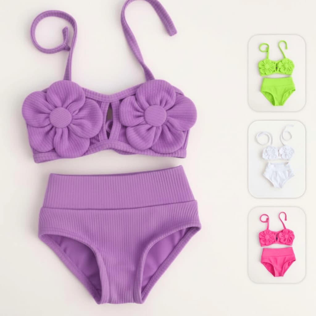 Biquíni infantil menina Flor Roupa Praia Verão piscina (2 ao 12)