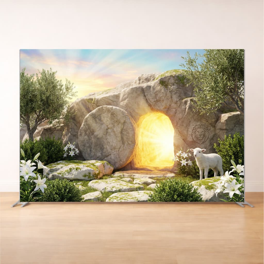 Fundo Fotográfico Páscoa Cristã | Ressurreição de Jesus | tecido premium | frete gratis | varios modelos | 220X150CM