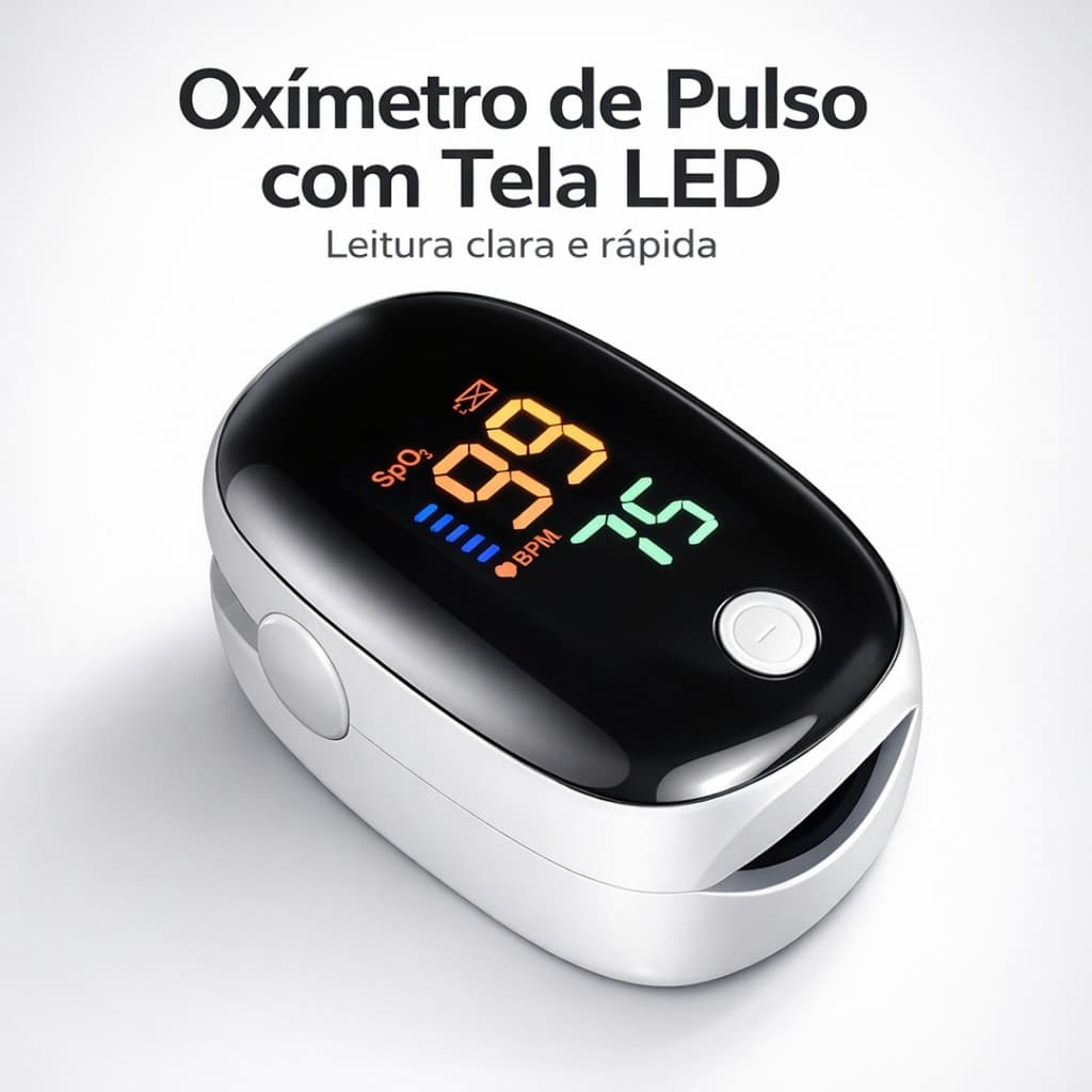 Oxímetro de Pulso Digital SpO2 Monitor de Saturação Oxigênio Batimentos Cardíacos Medidor Saúde Casa
