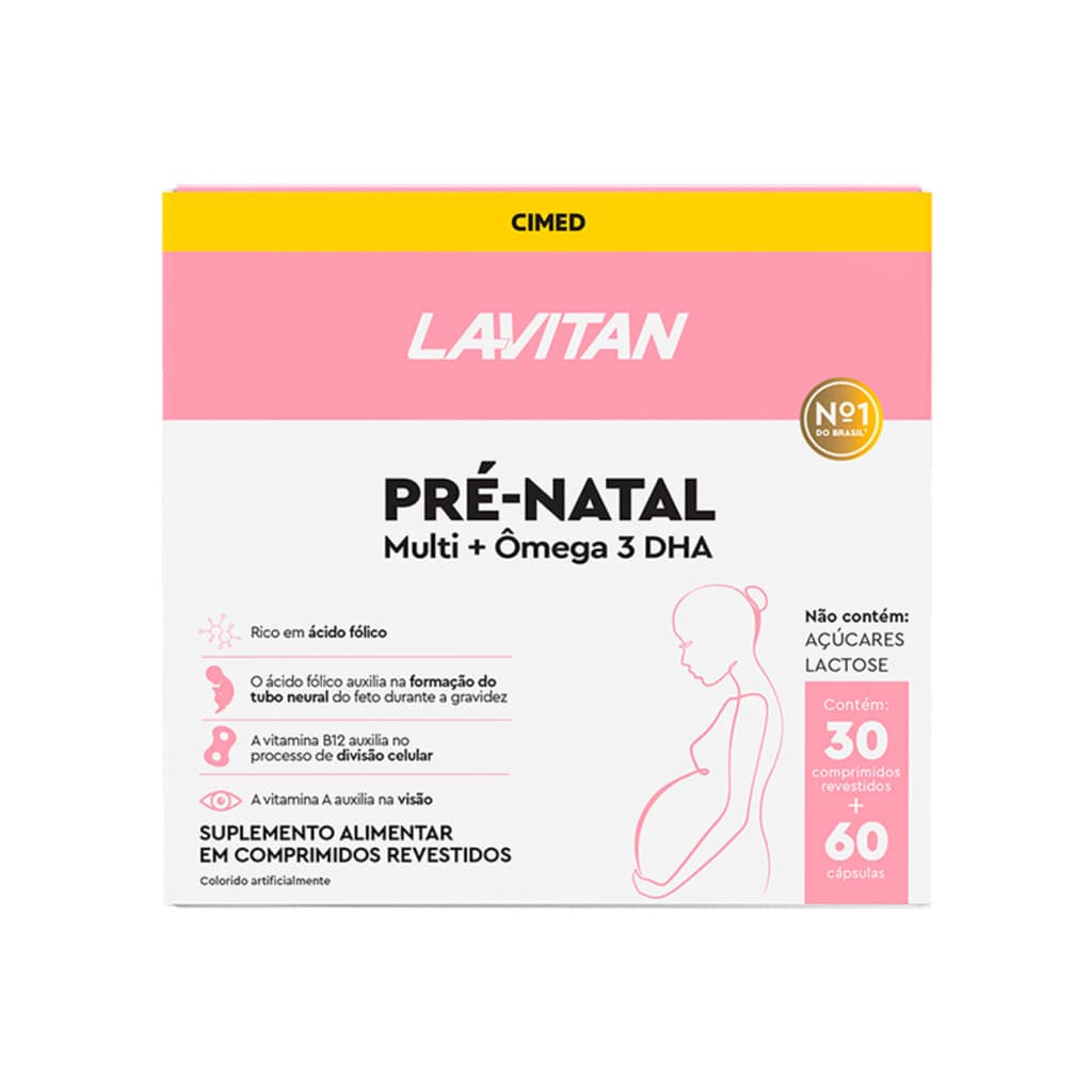 Suplemento Lavitan Pré-Natal Multi + Ômega 3 DHA | 30 Dias | Sem Açúcar | Gestantes