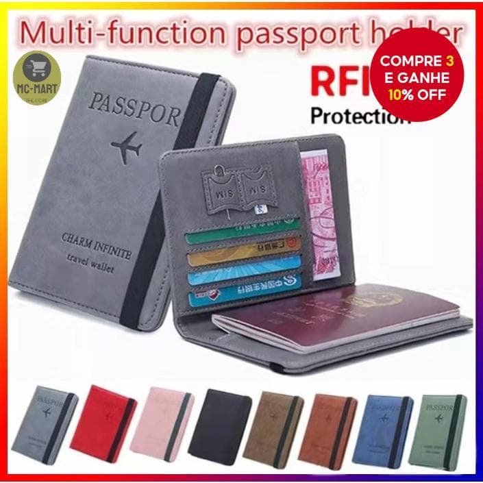 Porta-Passaporte Com Bloqueio RFID-Carteira De Viagem Segura Para Cartões E Documentos