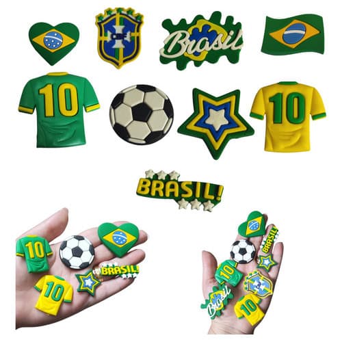 Kit 6 Pins Bottons Enfeites Para Babuche Copa Brasil Colorido Copa Brasil