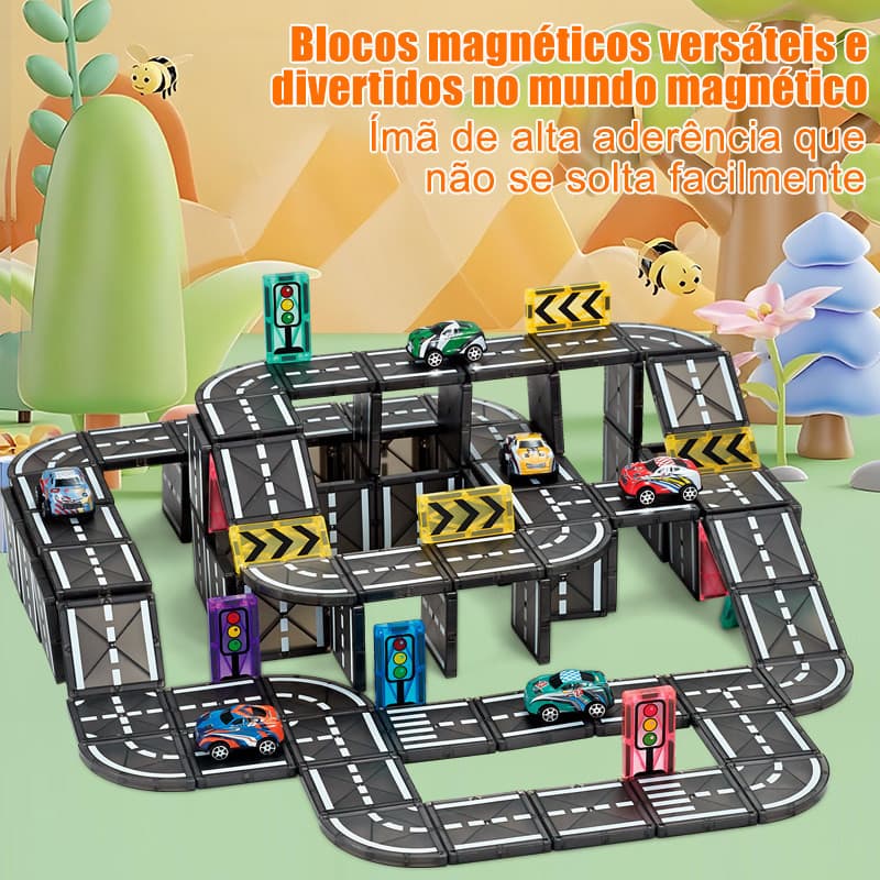 Blocos Magnéticos Cidade 54/81/128 Peças | Estradas, Carros e Construção Educativa para Crianças