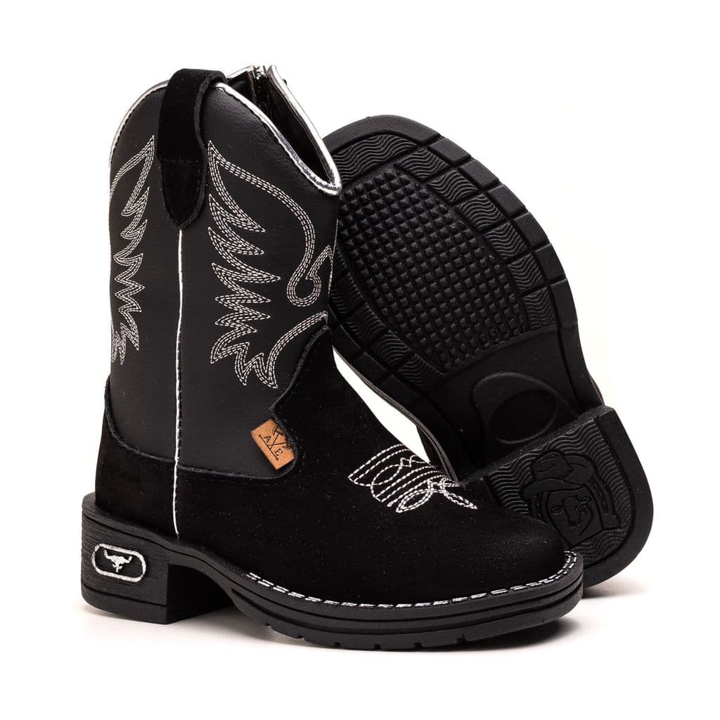 BOTA TEXANA INFANTIL DE CANO LONGO PRETO EM COURO LEGITIMO