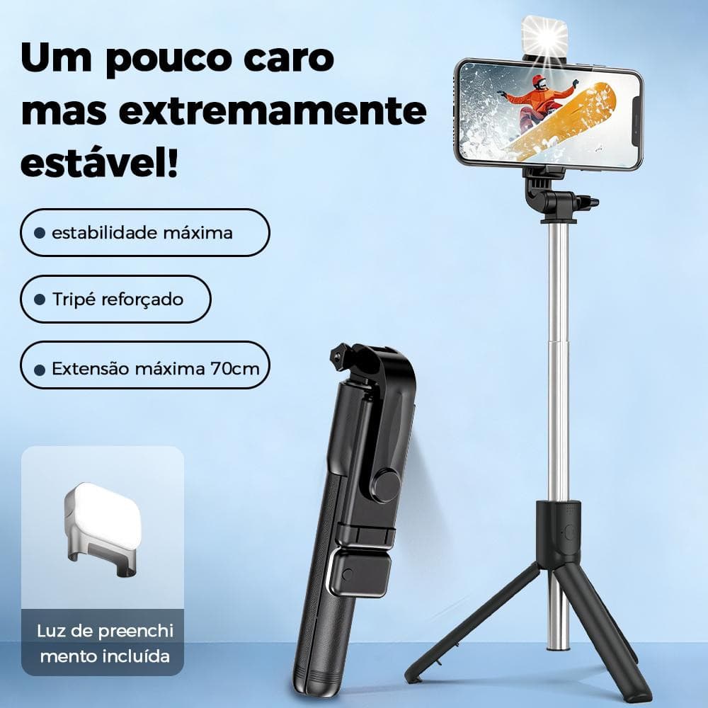 ‌Bastão de Selfie Profissional com Luz de Transmissão Ao Vivo, Bluetooth, Controle Remoto e Tripé de