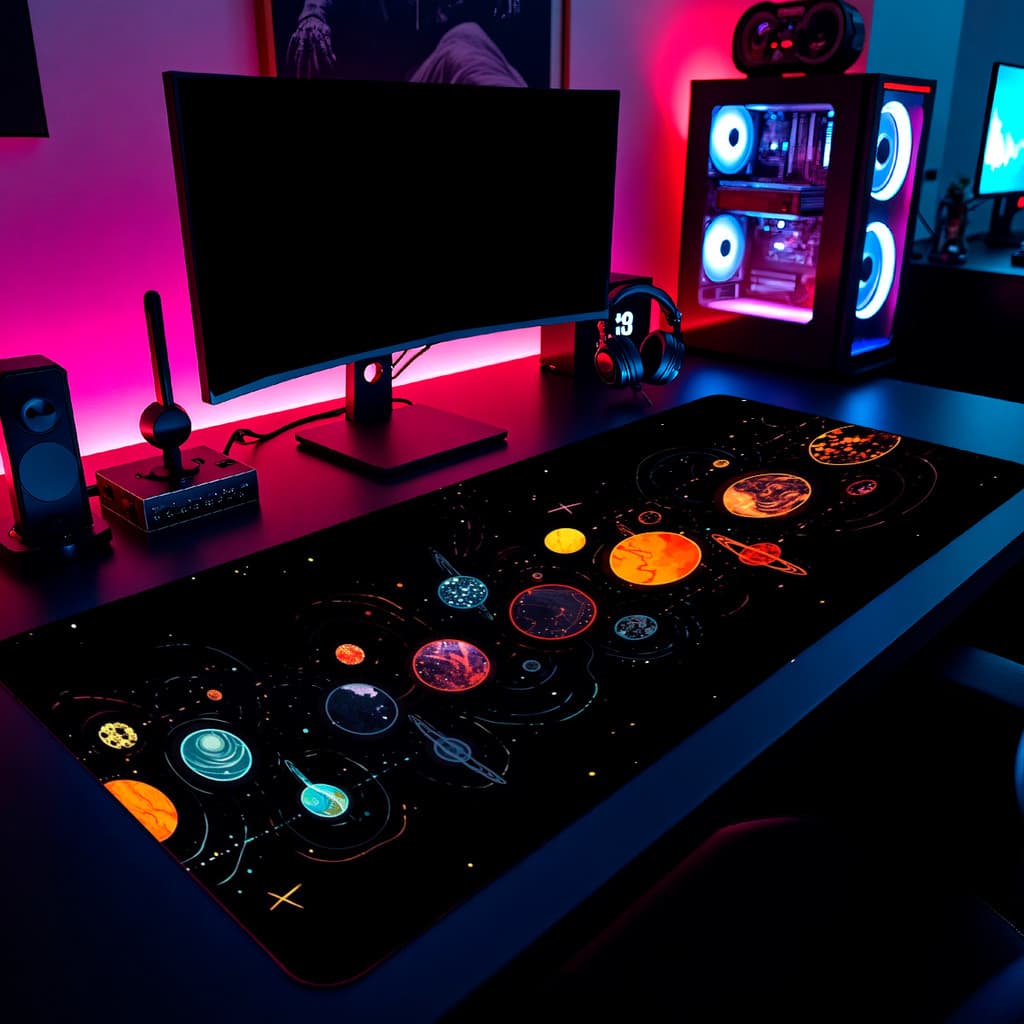 Mouse Pad Planetas Astronomia Gamer 65x30cm / 80x40cm / 90x50cm / 120x60cm Borda Costurada