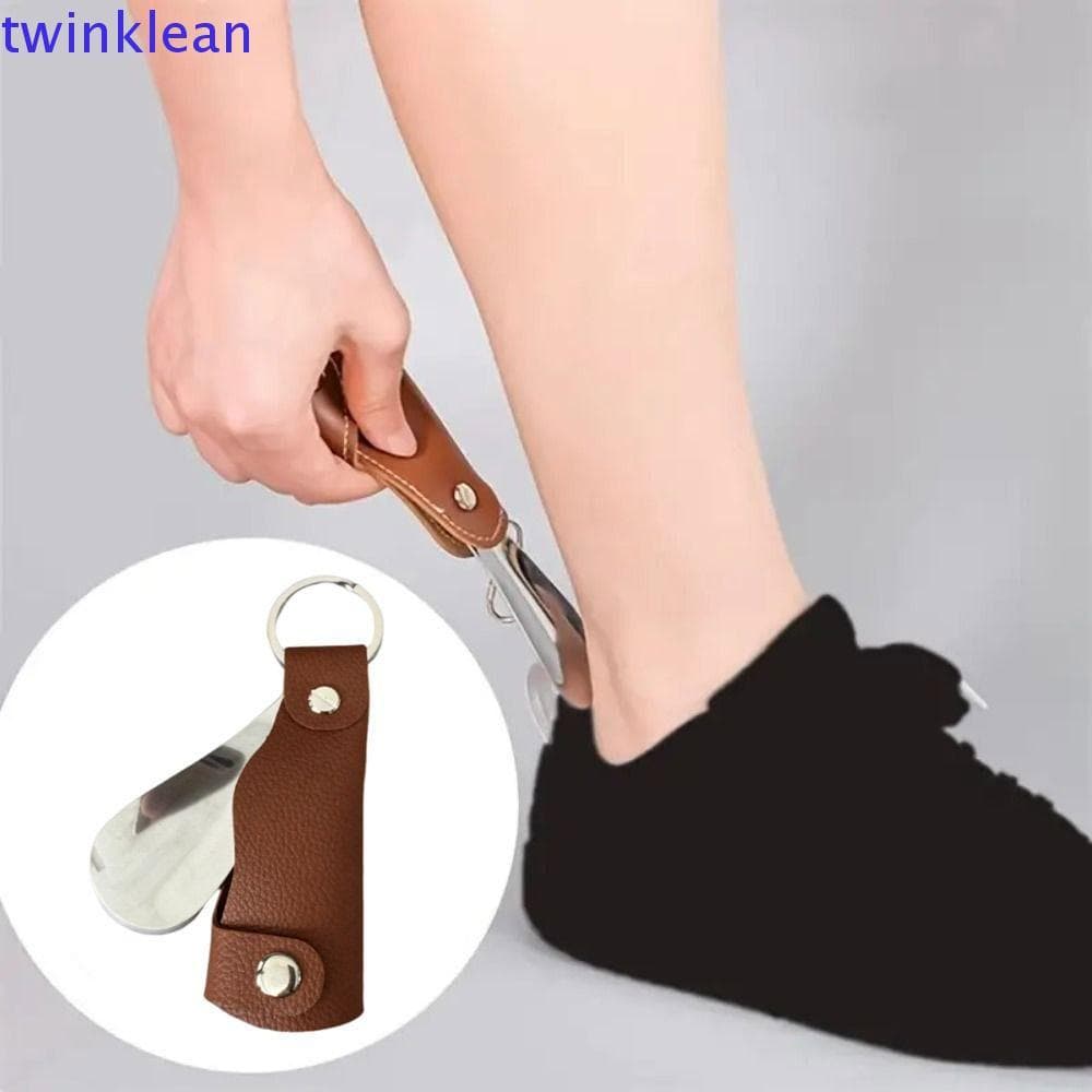 Chaveiro De Calçadeira TWINKLEAN , Mini Levantador De Sapato Fácil De Segurar , Buzina De Aço Inoxidável De Couro PU Con