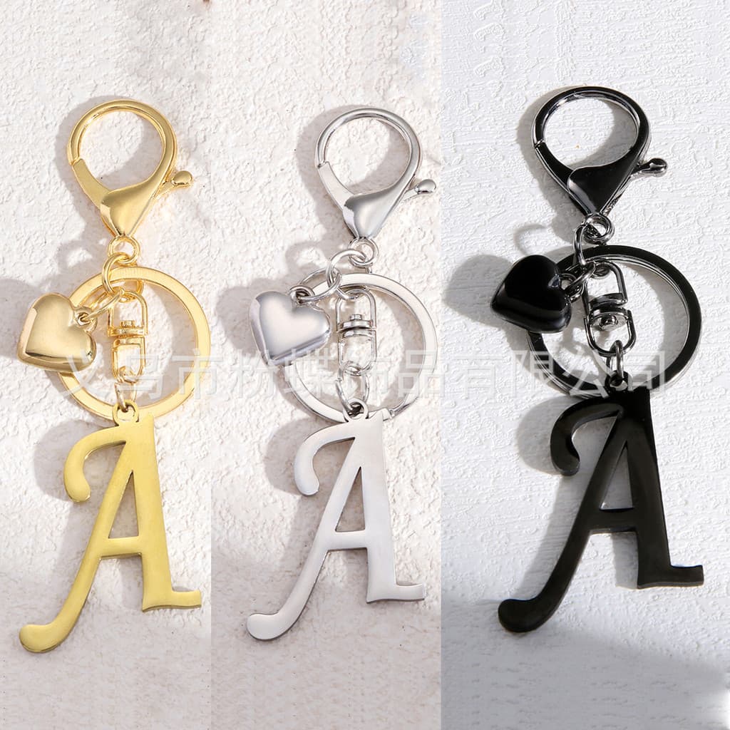Novidade Transfronteiriça : Chaveiro Inicial De 26 Alfabetos-De Coração De Aço Inoxidável , Acessório De Bolsa Feminina 
