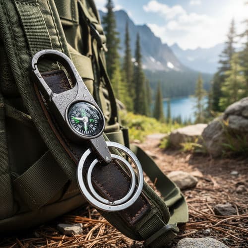 Chaveiro Com Bussola Mosquetão Metal Resistente Luxo Gancho Cinza