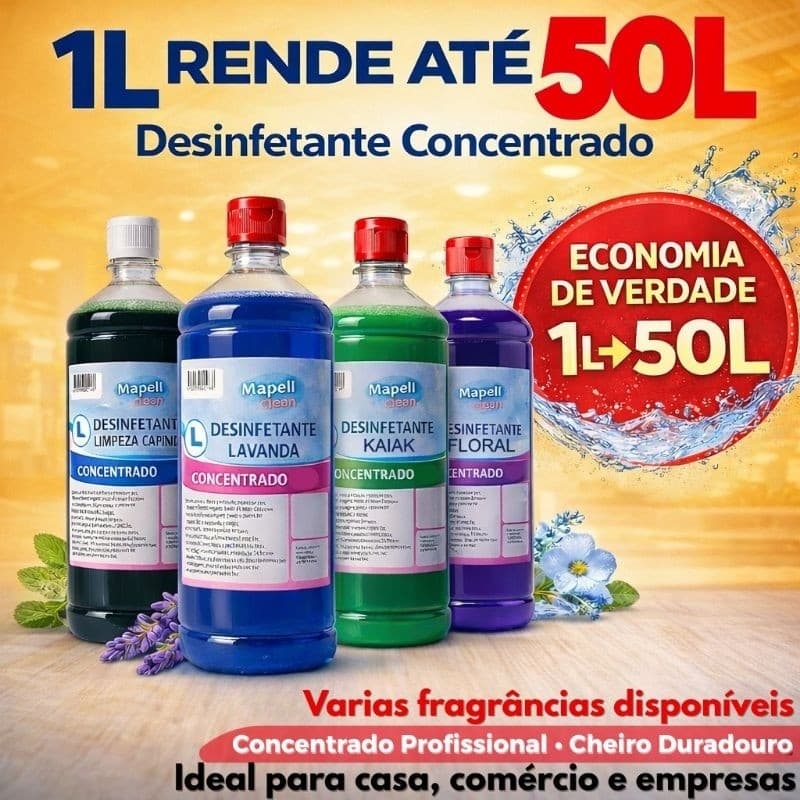 Desinfetante Concentrado 1 Litro Alto Rendimento Até 50 Litros