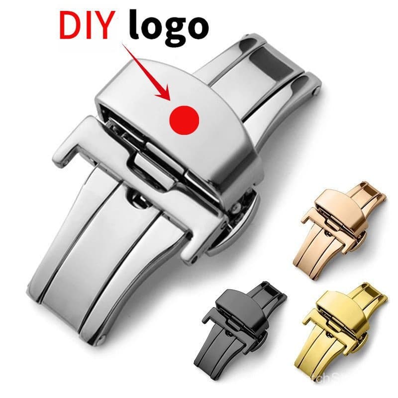 10-22mm Borboleta Fivela Relógio Duplo DIY Logotipo Imprensa Fecho Automático De Aço Inoxidável