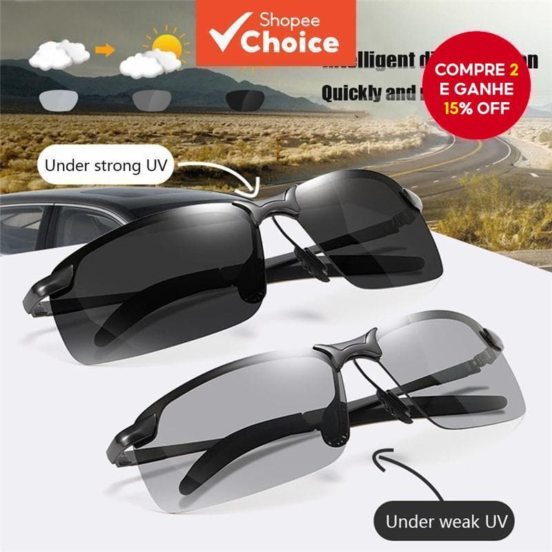 Óculos De Sol Fotocromáticos Masculinos UV400 Polarizados Para Dirigir Diurnos E Noturnos