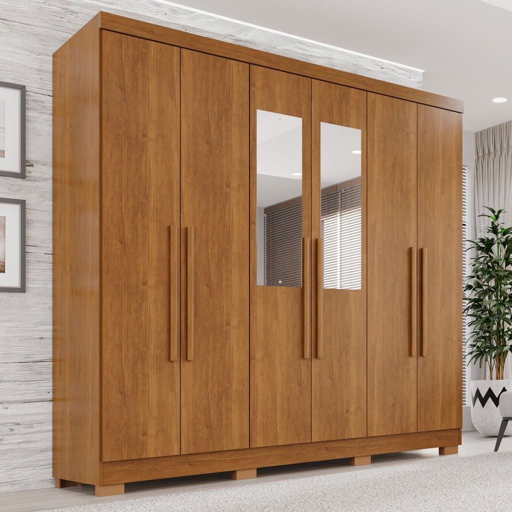 Guarda-Roupa Casal com Espelho 6 Portas 2 Gavetas França Cinamomo