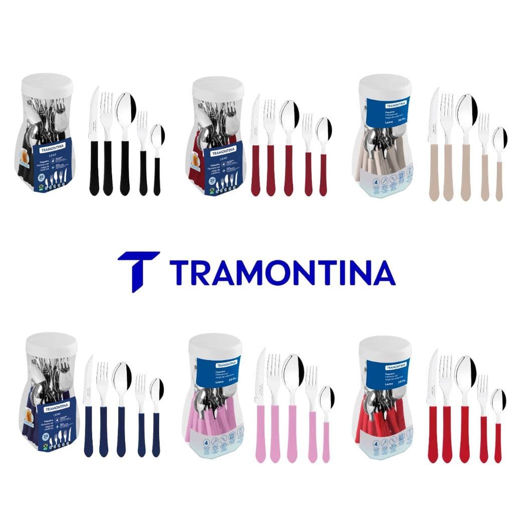 JOGO DE TALHERES FAQUEIRO LEME 20 PEÇAS TRAMONTINA CORES PRETO-CINZA-AZUL-LAVANDA-VERMELHO-CARMIM