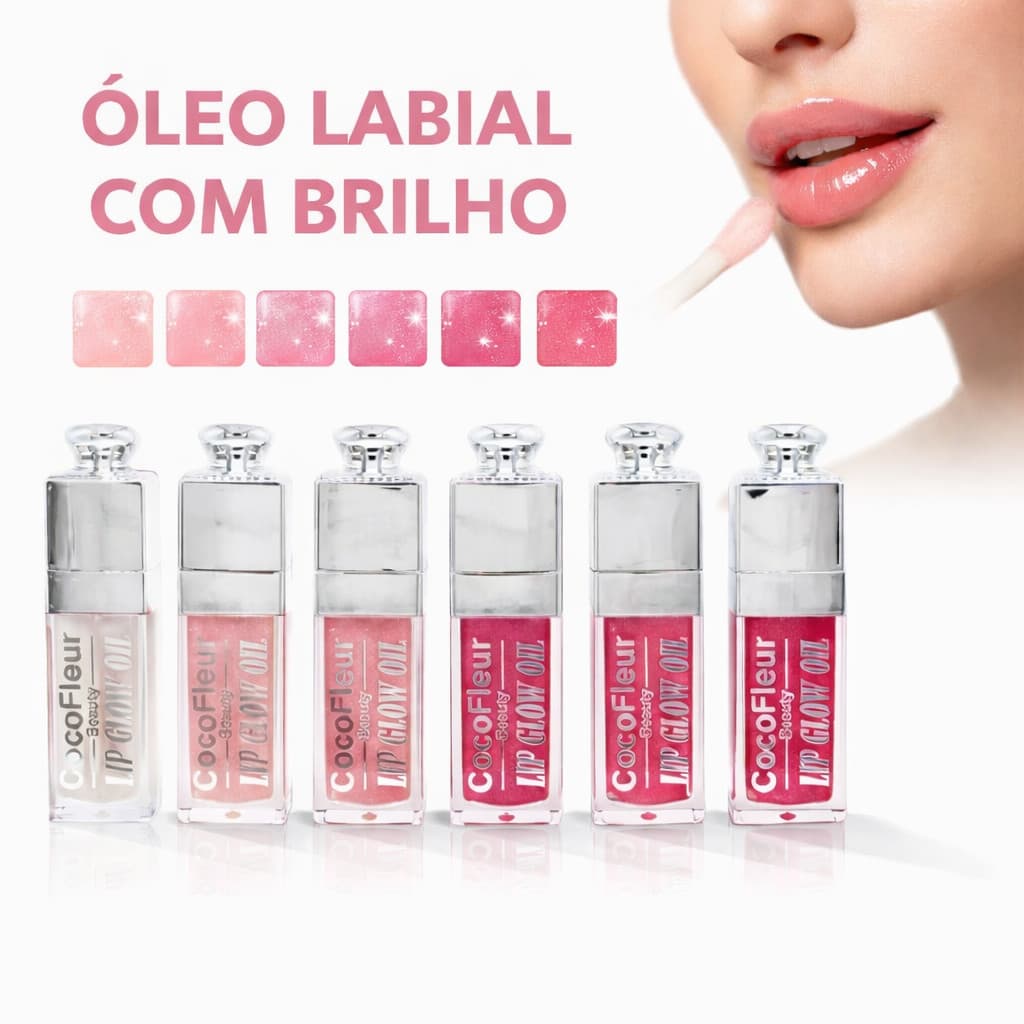 CocoFleur Beauty Lip Glow Oil  Brilho Labial Hidratante com Glitter Contém 8g