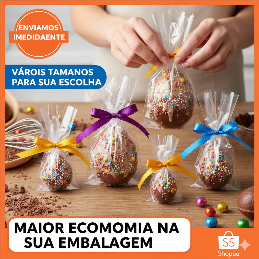 30 Embalagem embrulho  Ovo de Páscoa  Chocolate -Tipo Celofane- Saco PP - Lucre Mais