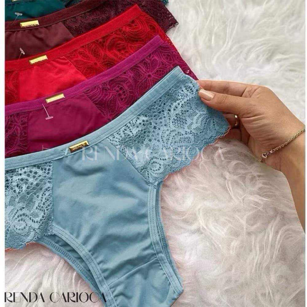 Kit 5 Calcinhas Fio Dental Feminina Renda Confortável Cores Sortidas
