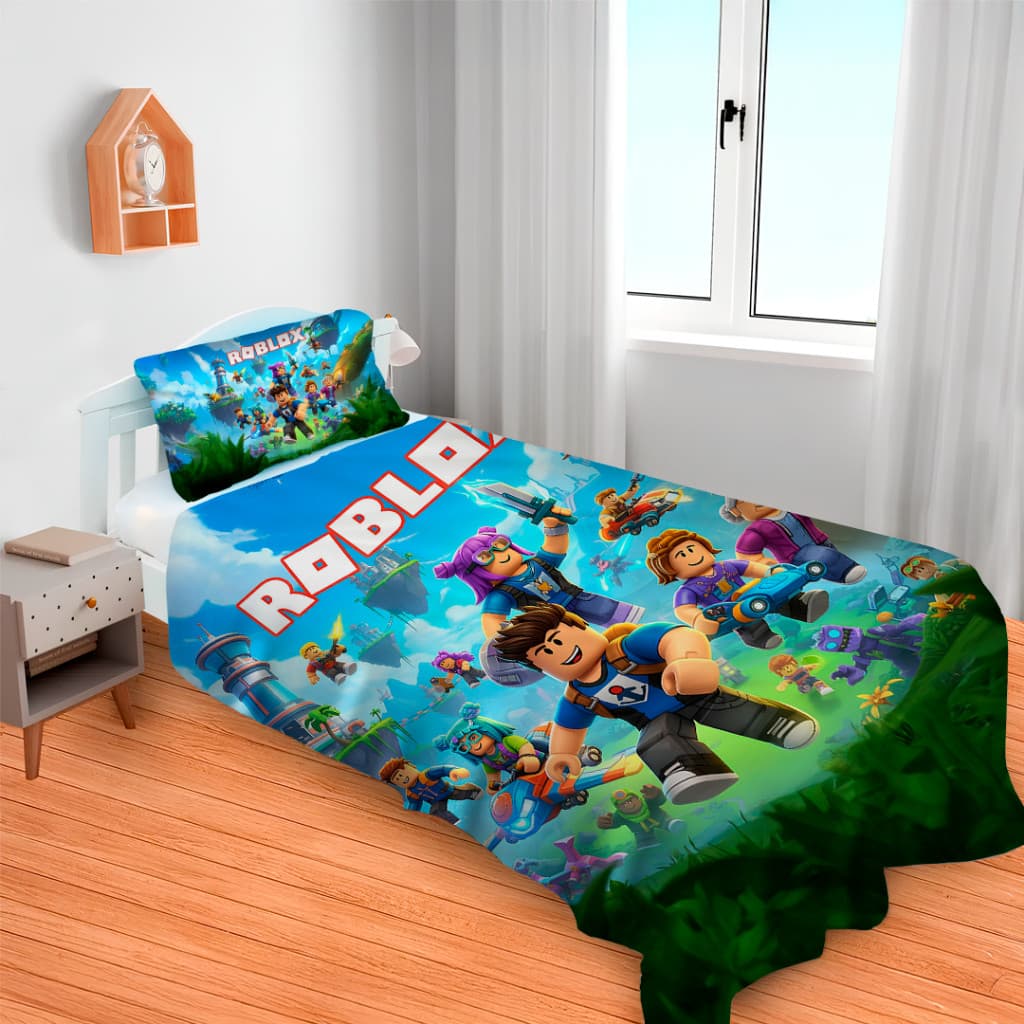 Lençol Cobre Leito Solteiro E Fronha Roblox