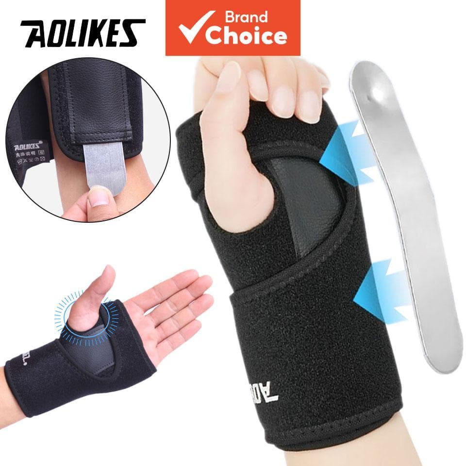  AOLIKES 1 unidade de suporte de pulso ajustável com placa metálica curva para alívio do túnel do carpo, fitness e