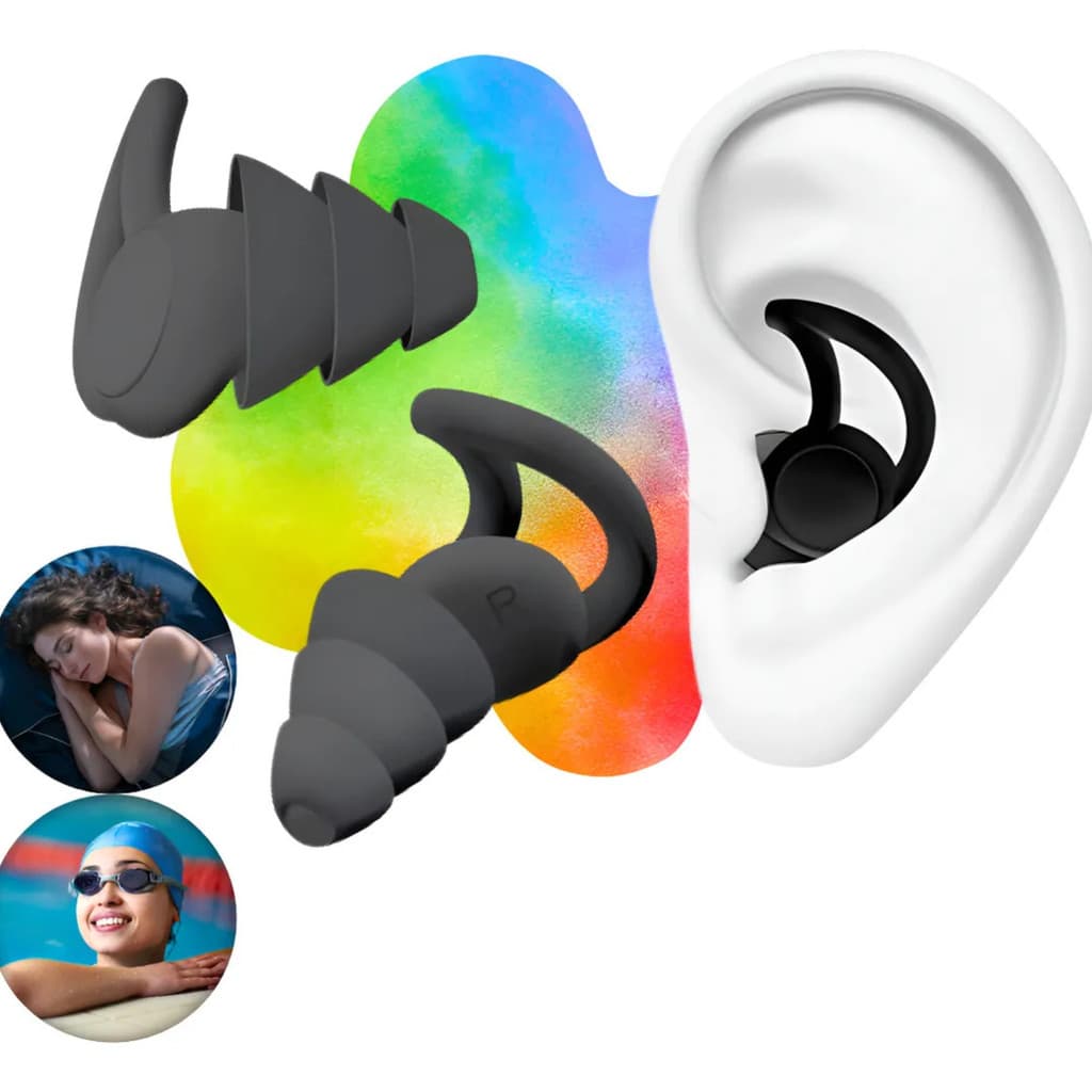 Kit 1 2 4 Protetor Auricular Tampão de Ouvido Abafador Antirruído Silicone 3 Camadas Natacão Dormir