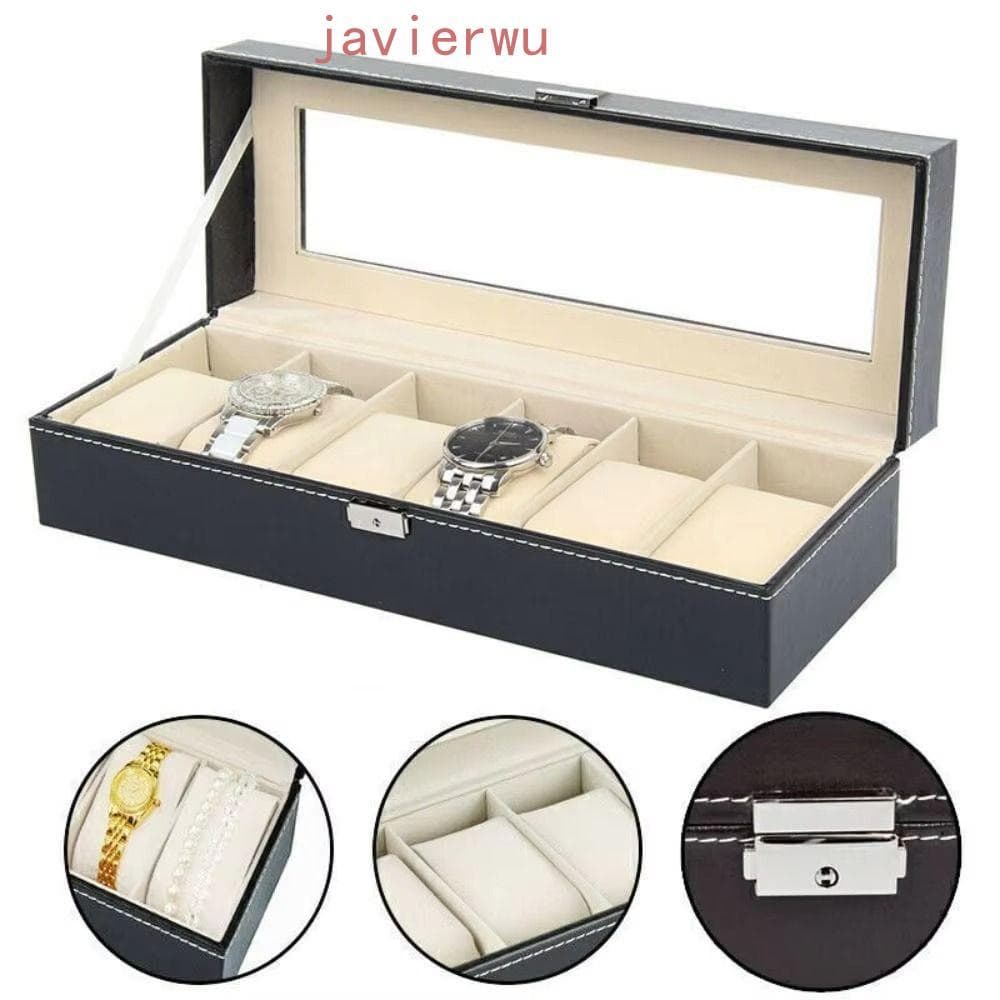 Caixa De Armazenamento De Relógio AJAVIERWU , Joias Com Fechadura De Couro , Almofadas Removíveis À Prova D'água , Organ