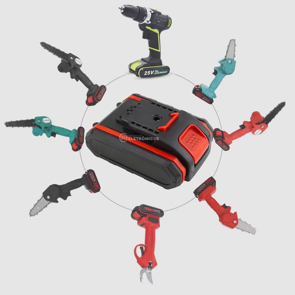 Bateria de Íons de Lítio para Ferramentas Elétricas - Compatível com Serra, Parafusadeira e Tesoura 21V