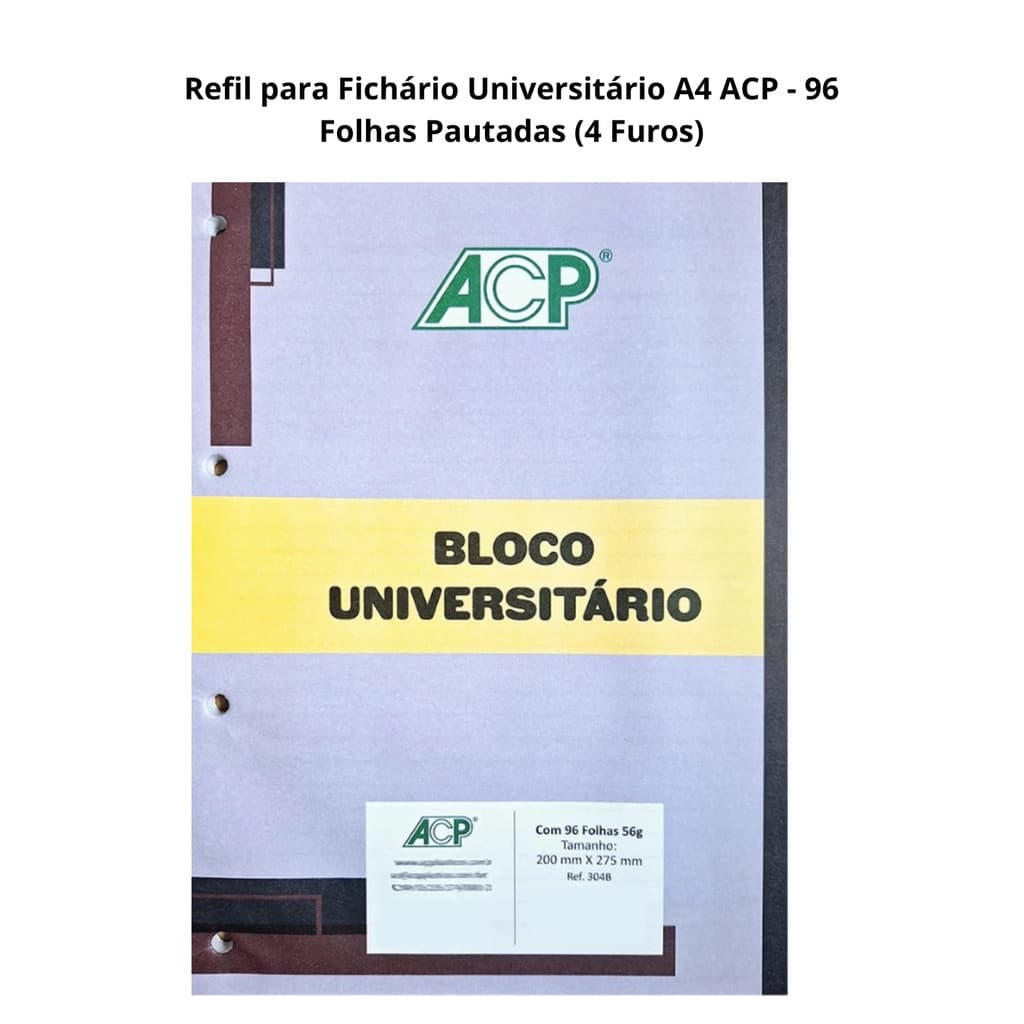 Refil para Fichário Universitário A4 ACP - 96 Folhas Pautadas - (4 Furos)