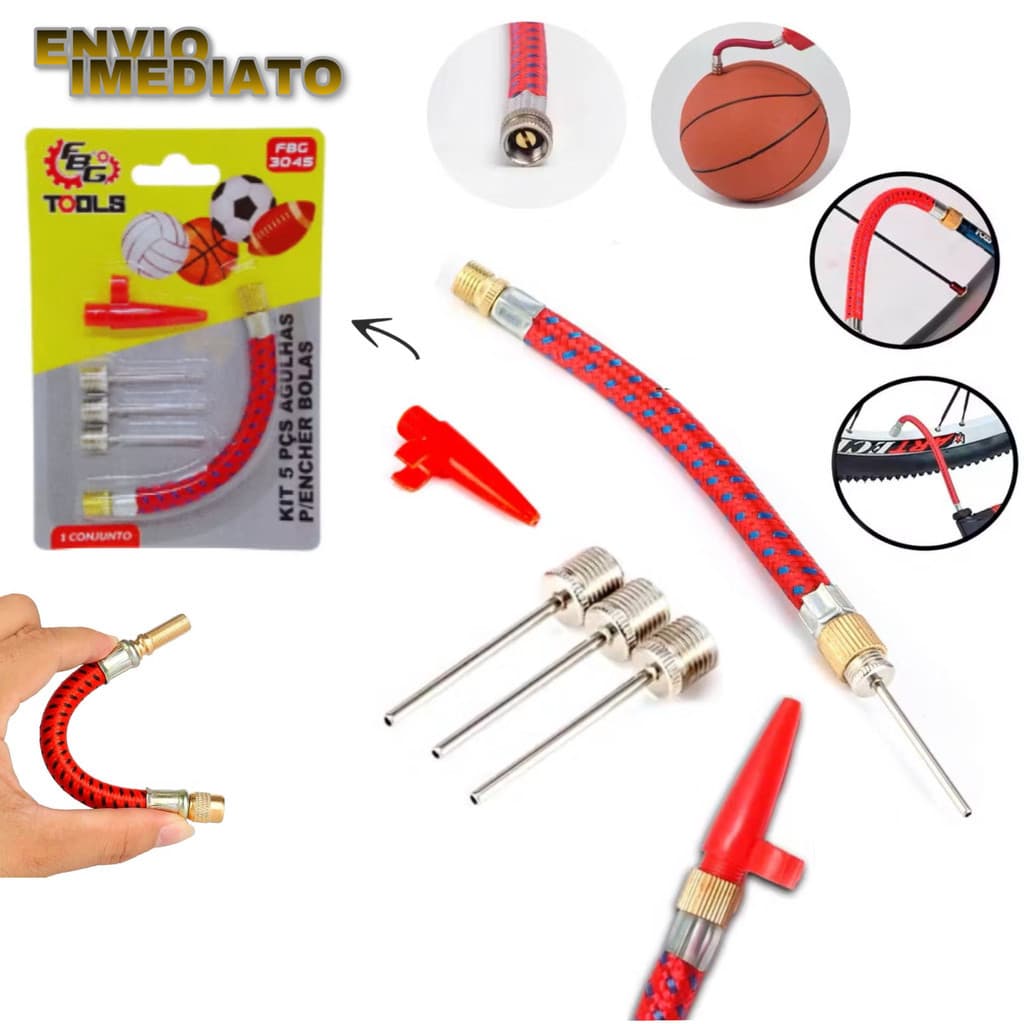 Kit Bico Bomba de Ar Jogo de Bico Agulha Encher Bola Balão Pneu Bicicleta Adaptador Compressor