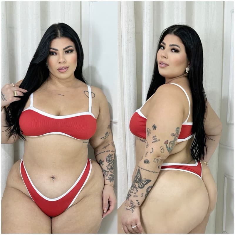 Conjunto de Biquini Feminino Plus Size Fio Dental Asa Delta Cavado Top sem Bojo Lançamento de Verão