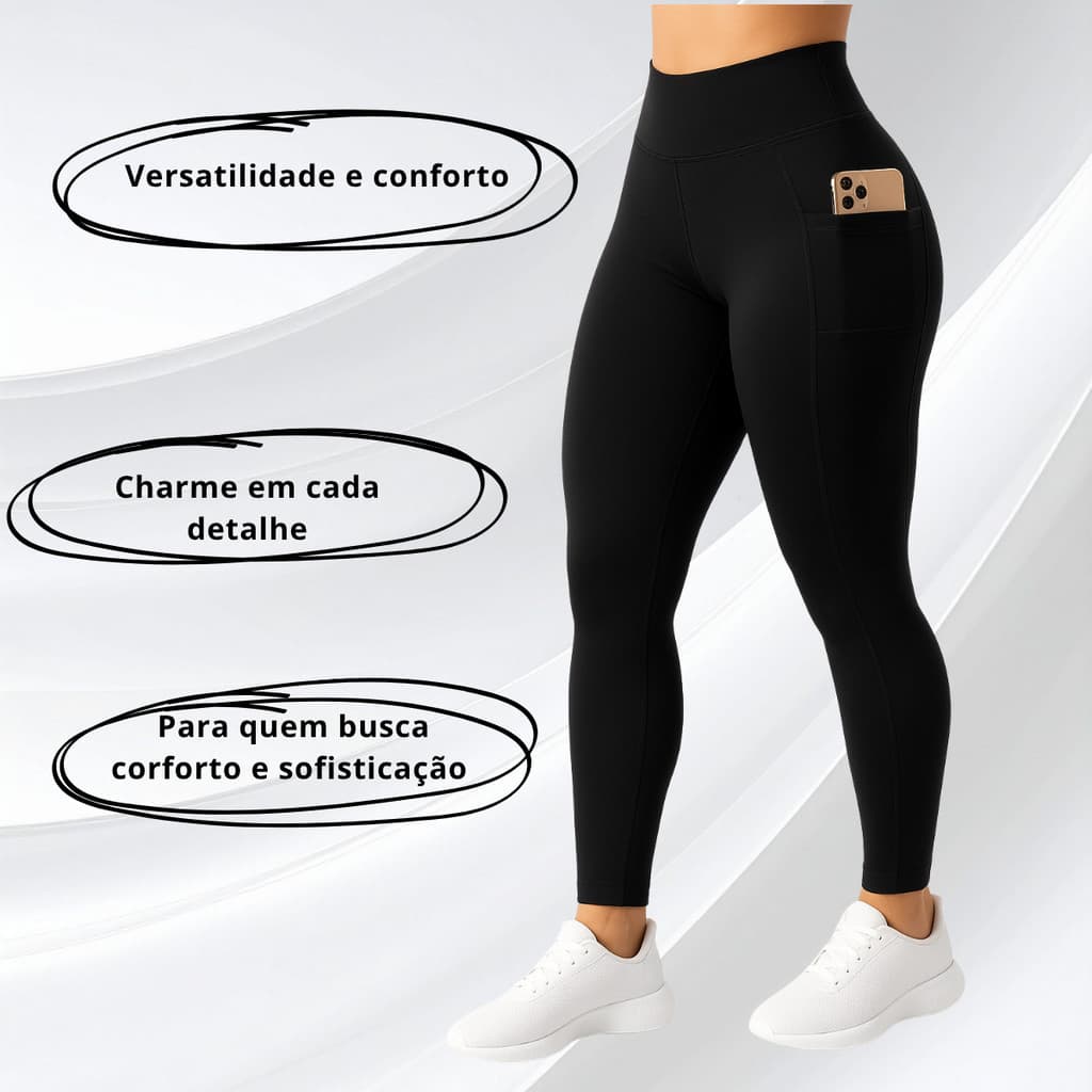Calça Legging com Bolso lateral Feminina Suplex Cós Largo Academia Fitness Cós Largo Compreesão