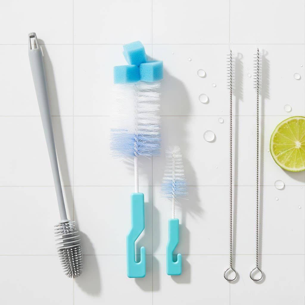 Kit Escovas Limpeza 5 em 1 Silicone e Nylon p/ Copos, Mamadeiras, Canudos e Garrafas