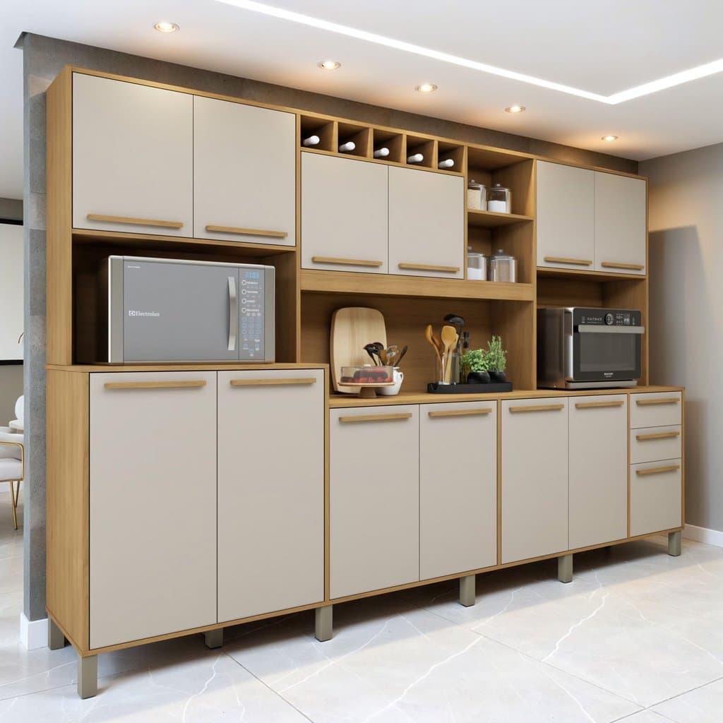 Armário para Cozinha 13 Portas 2 Gavetas Agata  Cinamomo/Off White