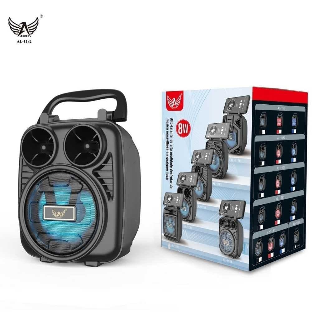 Caixa De Som Led Bluetooth AL-1182 Pen Drive/Rádio/USB/TF/FM/MP3 Portátil Amplificada Música Altomex