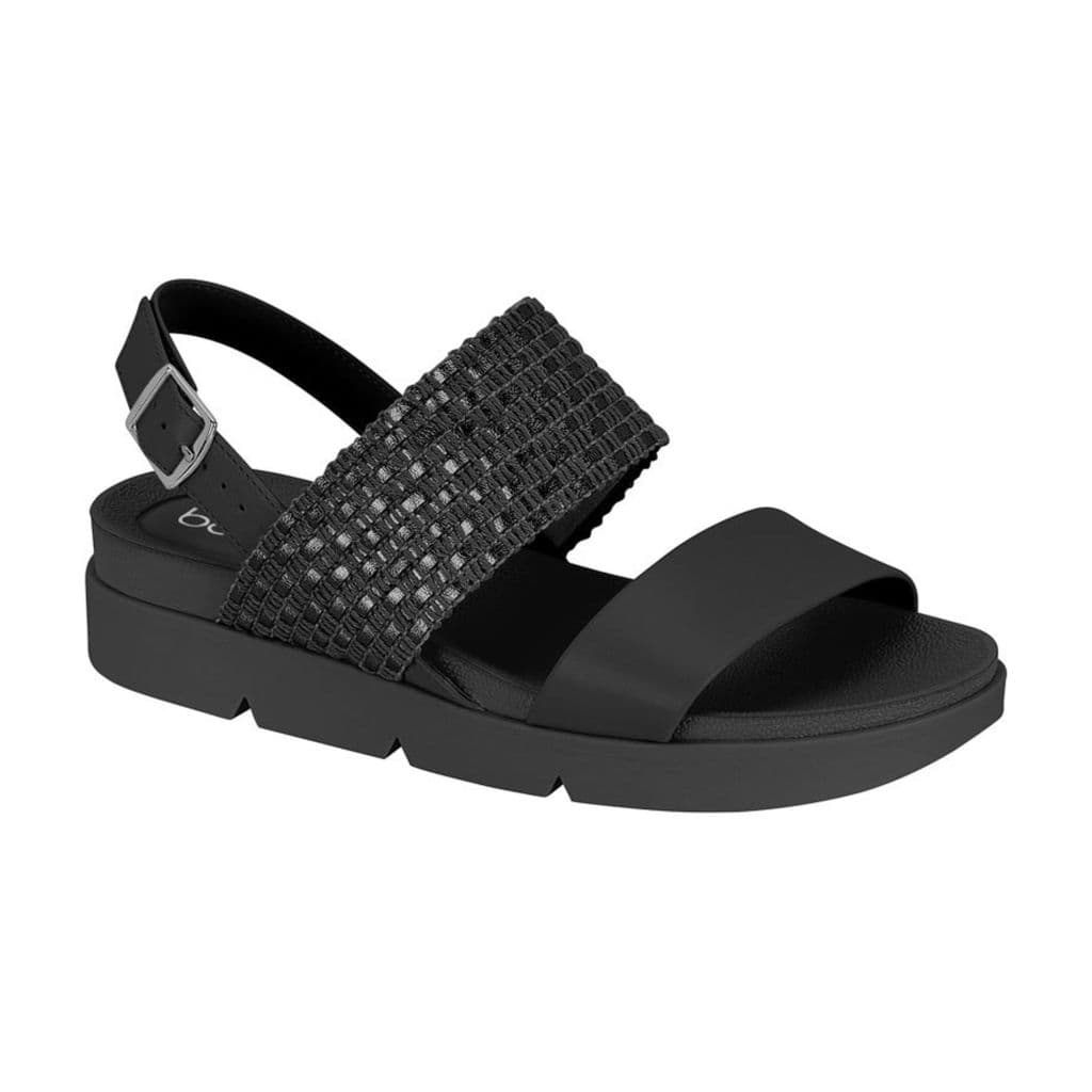 Sandália Beira Rio Tira Larga Brilho Elegante Lançamento Moda Preto e Creme