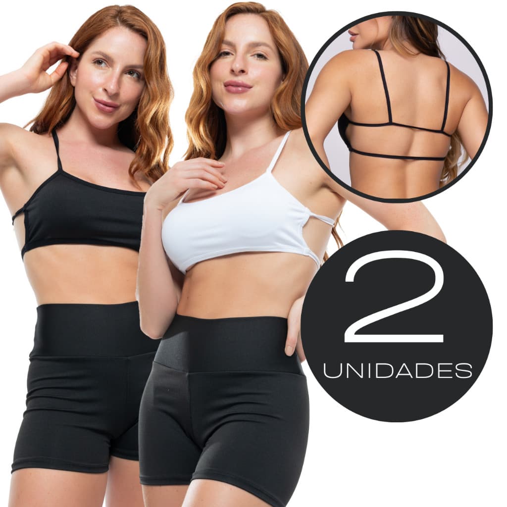 Kit 2 Top Fitness Costa Nua Cropped Faixa Fitness Alcinha Sem Bojo Moda Gringa Blogueira
