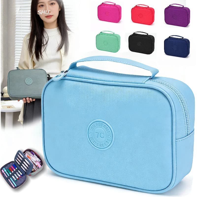 Kit Estojo Escolar com Compartimentos Duplos, Organizador Unissex Juvenil, Necessaire Grande com Alça e Divisórias