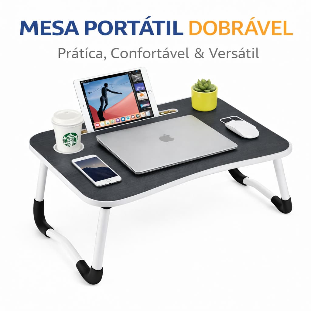 Mesa Dobrável Para Notebook Premium Preto Portátil Multiuso