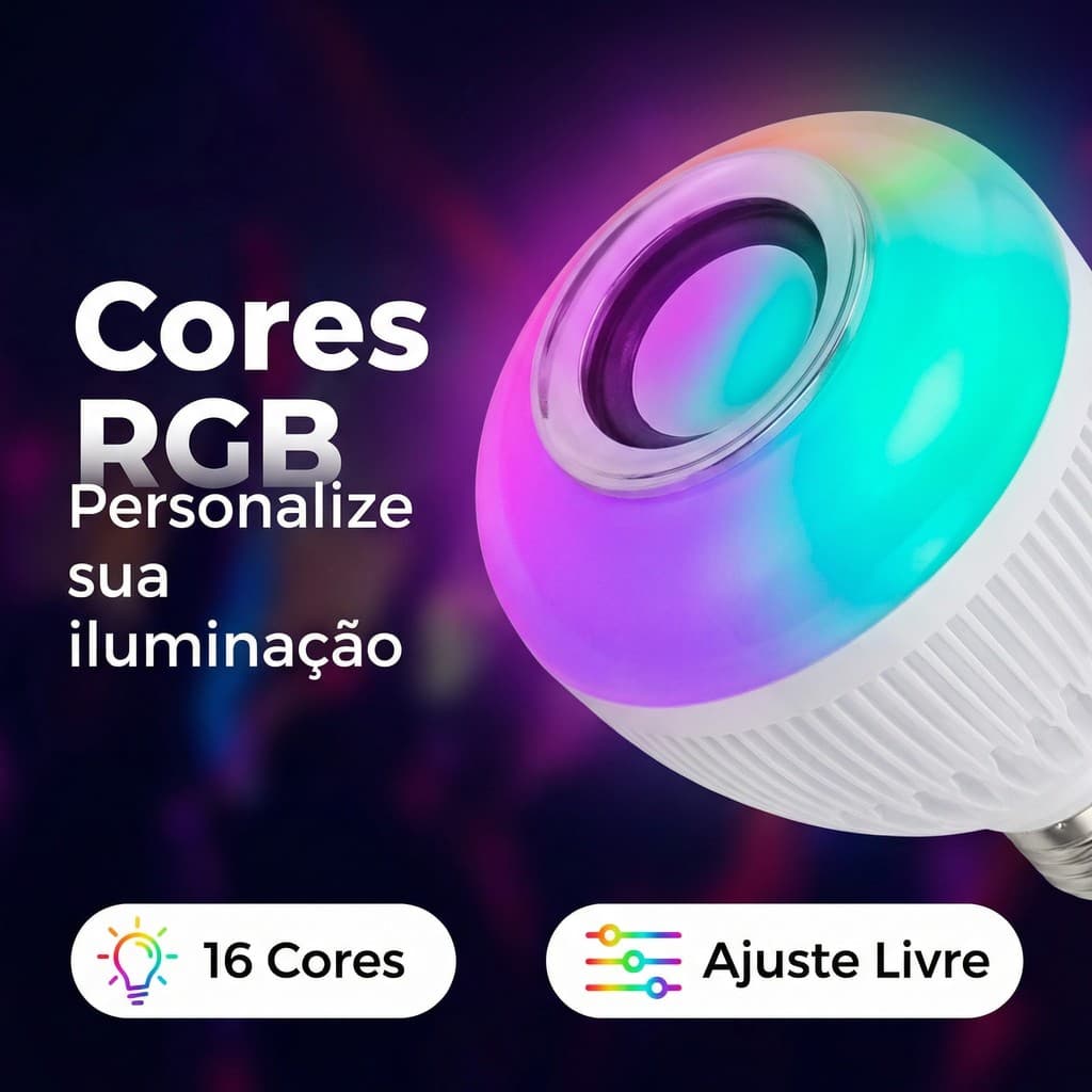 Lâmpada LED Musical Bluetooth RGB E27 com Controle Remoto 12W