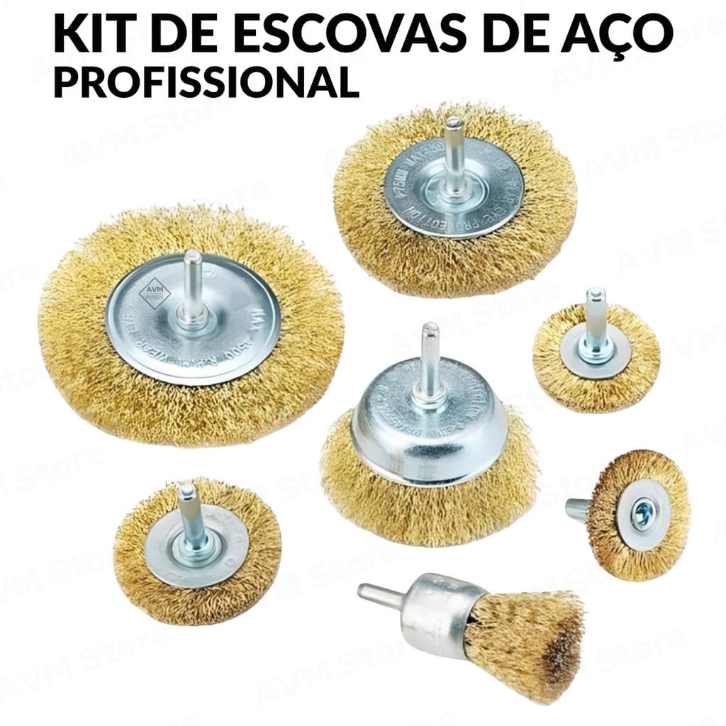 Kit Escova de Aço Circular para Furadeira Parafusadeira Jogo 6 Escovas de Limpeza Rotativa com Haste
